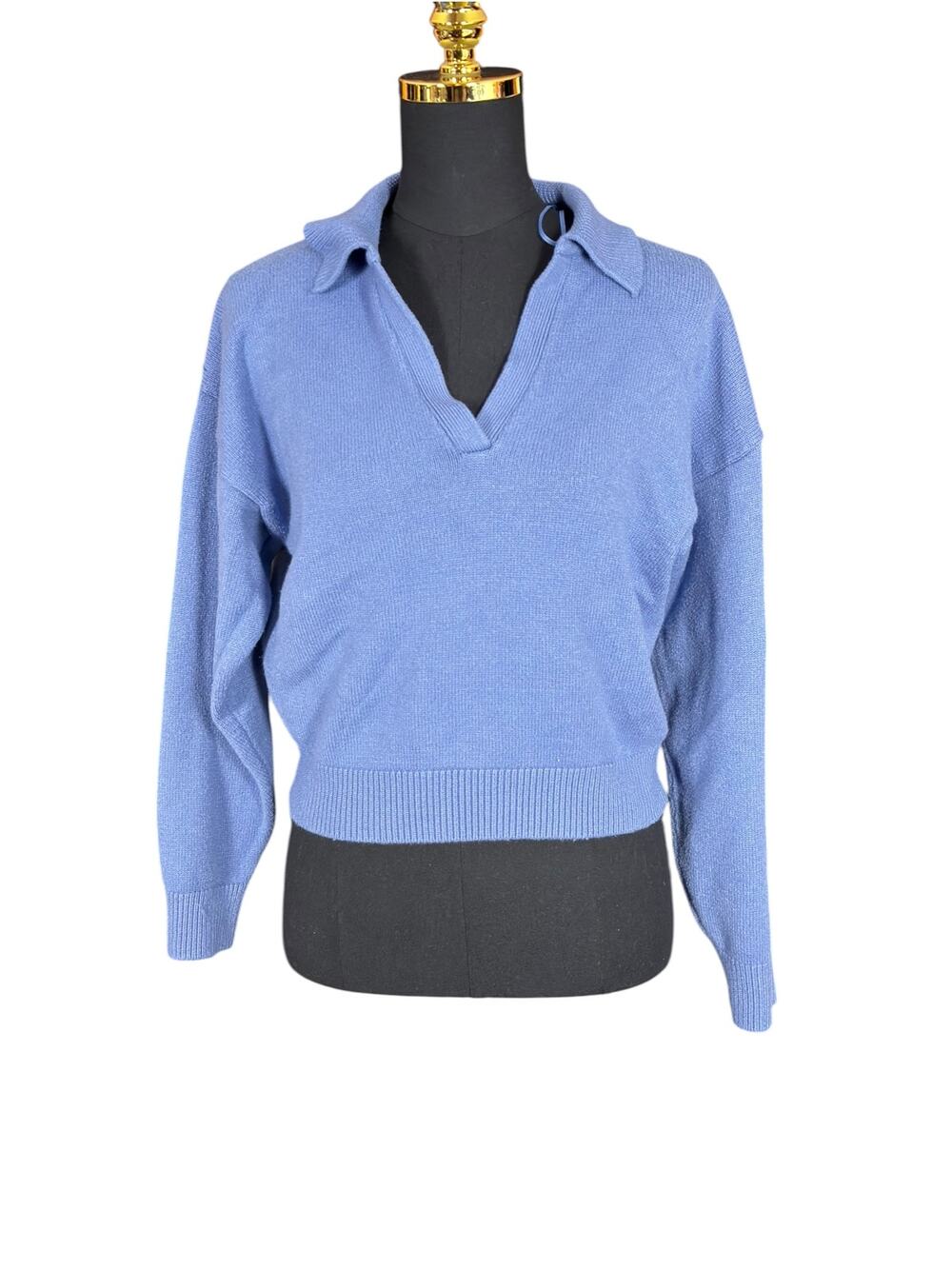 ZARA Women’s Knit Polo Sweater Blue Long Sleeve Size S